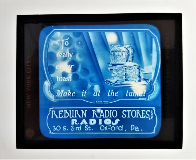 antique MAGIC LANTERN GLASS SLIDE oxford pa REBURN RADIO toaster blue