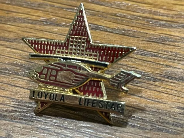 Loyola University Medical Center Lifestar Helicopter Metal Goldtone Pin Vintage
