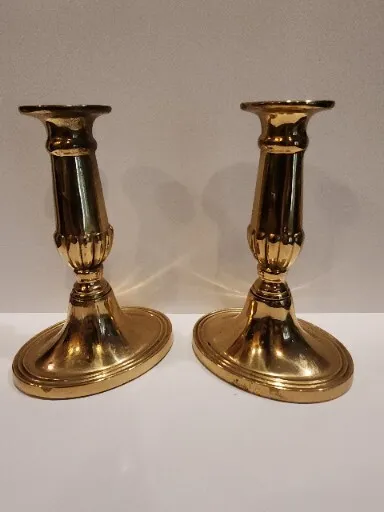 Vintage Pair Of English Georgian Style Brass 6" Candlesticks Made in England