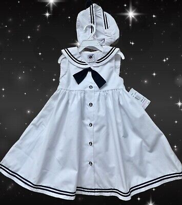 NWT Good Lad 2 pc Garment Set Girls 6 Sailor Dress w Cap White /Navy 100% Cotton