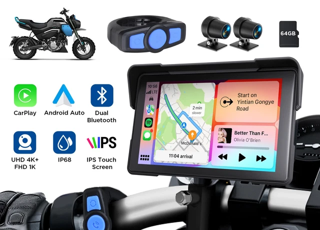 PORTABLE WIRELESS CARPLAY Navigator For Motorcycle Android Auto 7 ...