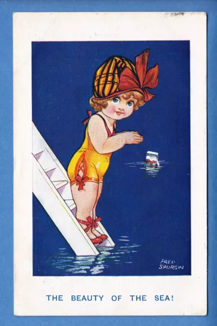 The Beauty of the Sea, Girl, Bathing Costume, "Sea Blue", Fred Spurgin PC p1205