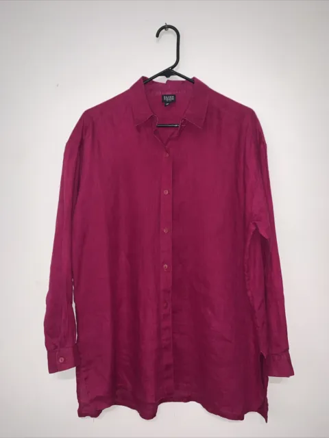 Eileen Fisher Pink Irish Linen Button Down Blouse/Shirt  Size Petite Medium