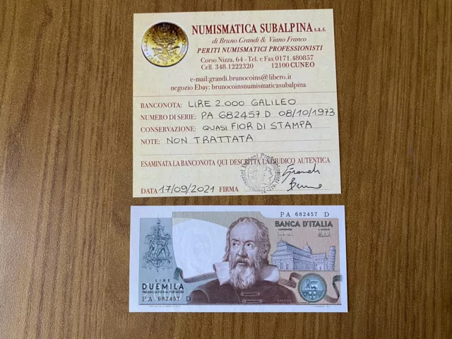 Banknotes Livres 2000 Galileo Galilei 1973 Certified Qfds