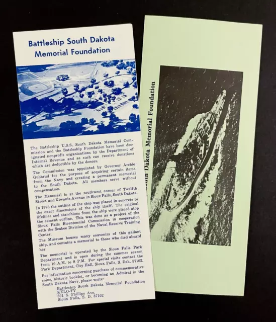 1960s War Battleship South Dakota Memorial Foundation Vintage Travel Brochure SD