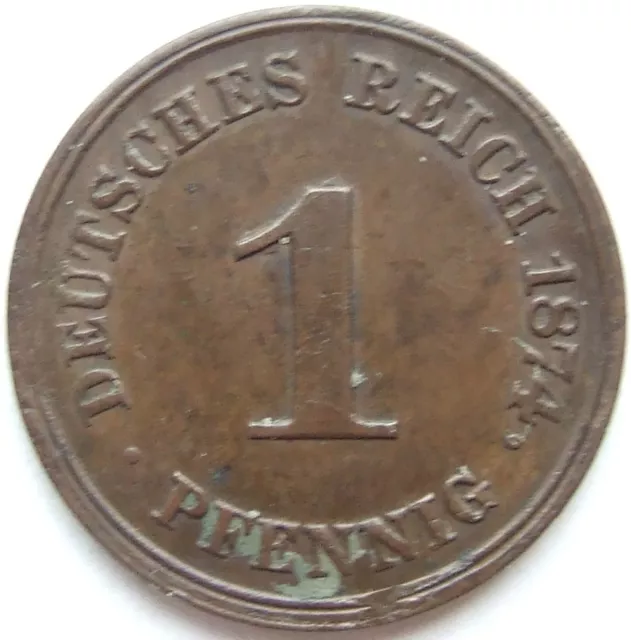 Pièce de Monnaie Reich Allemand Empire 1 Pfennig 1874 H Dans Presque
