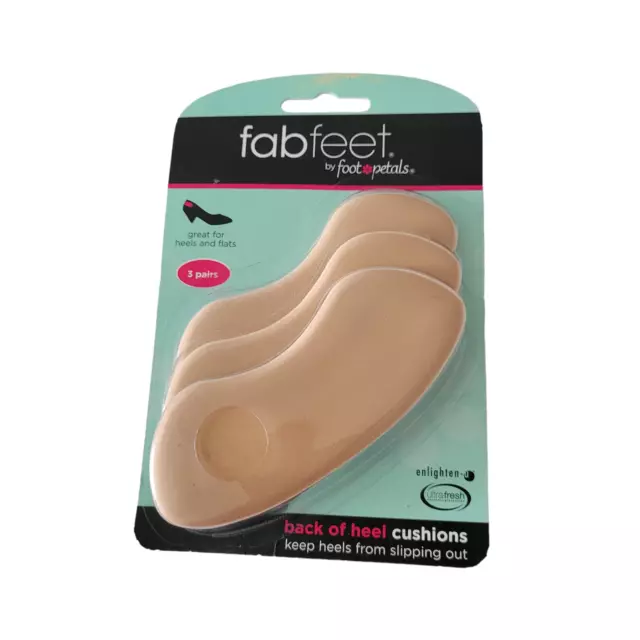 Fab Feet Back of Heel Cushion Khaki - 3 Pair by Foot Petals Sealed in Package