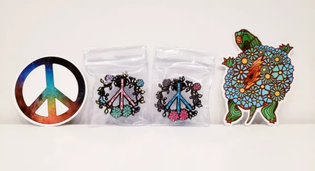 Grateful Dead Flower Peace Sign Art 2 Pin Set 1.75" LE /50 Sticker Jerry Garcia