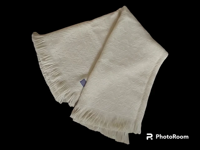 Pendleton Wool Lap Throw Fringe Blanket Ivory Vintage 50" x 66" Virgin Wool