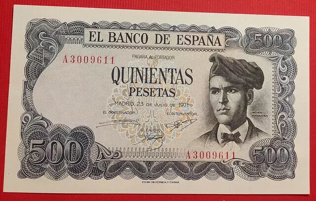 *  Serie  A  * Billete 500 Pesetas 1971  Verdaguer   ( Sc ) Unc /Apresto