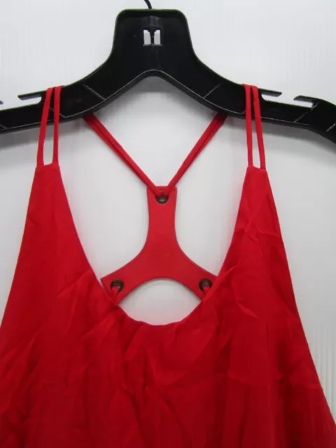 Alice Olivia Dress Women Small Red Silk A-Line Racerback Faux Leather Trim Lined 2