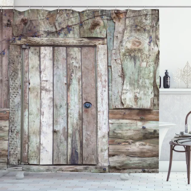 Rustic Shower Curtain Old Barn Door Cottage Print for Bathroom
