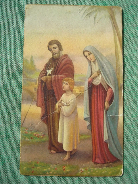 Santino Originale 1936 Fustellato E Policromo Sacra Famiglia Maria S. Giuseppe