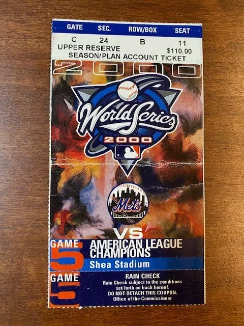 2000 World Series Ticket Stub-Game Five-Ny Mets Vs. Ny Yankees-Shea Stadium