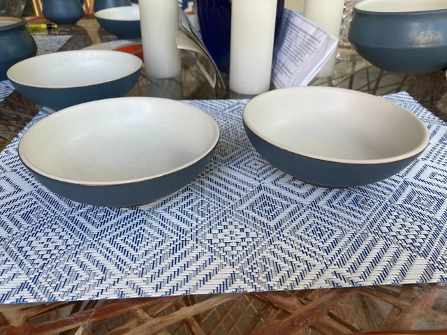 Denby  SOUP CEREAL BOWLS   Echo Blue England Stoneware 1960's MCM  6&3/4"
