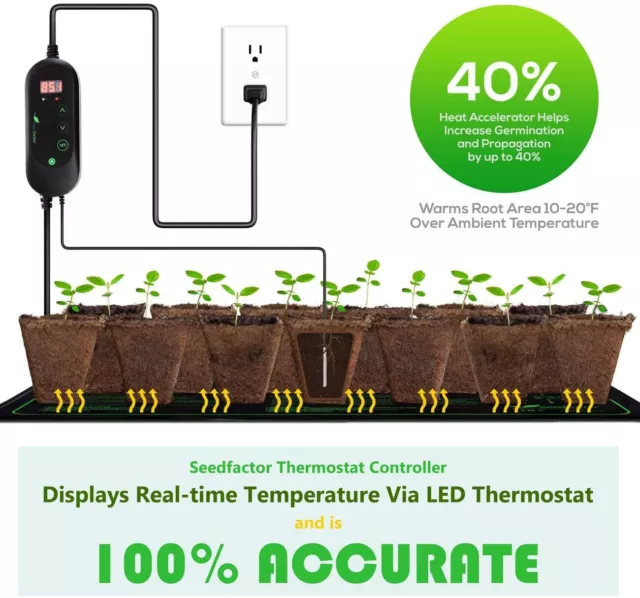 Seedling Heat Mat Seed Germination w/ Thermostat Controller Heating Pad 10"x20"