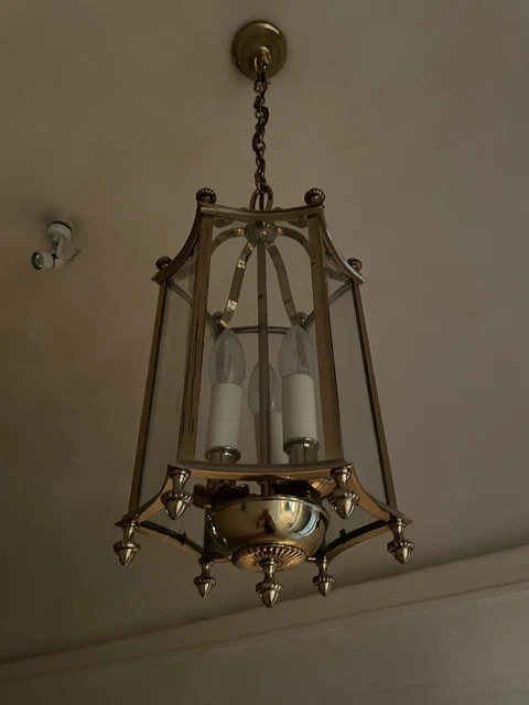 Set Of 3 Brass Lantern Ceiling Lights In Good Used Condition