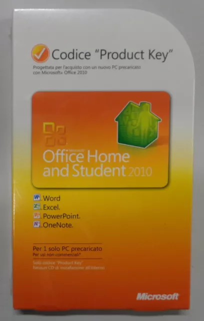 Computer PC ITA Microsoft Office Home and Student 2010 Codice Product Key Nuovo