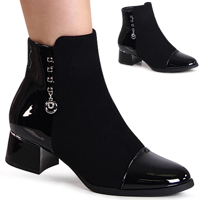 Chaussures Femme Velours Bottines Vernis Cheville Paillettes