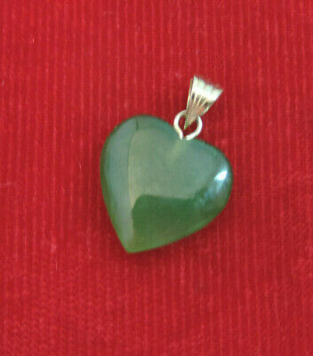 Carved Spinach Green Jade Stone Heart shaped Gold tone Pendant  Cn 2