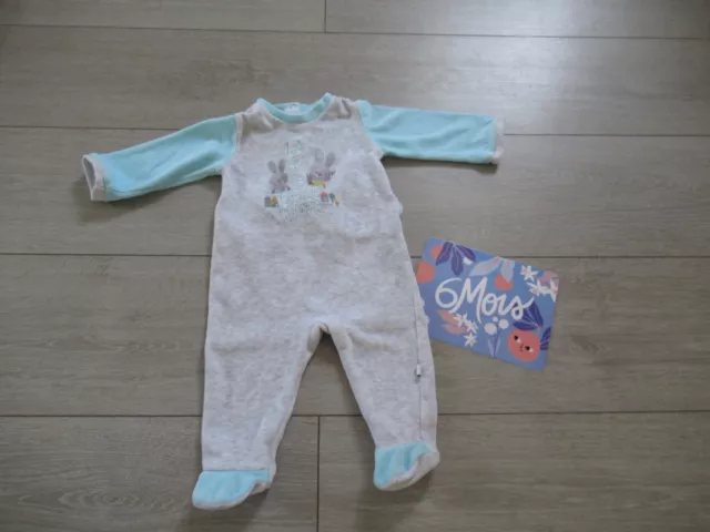 bébé garçon 1 pyjama en velours gris et bleu lapin absorba taille 6 mois