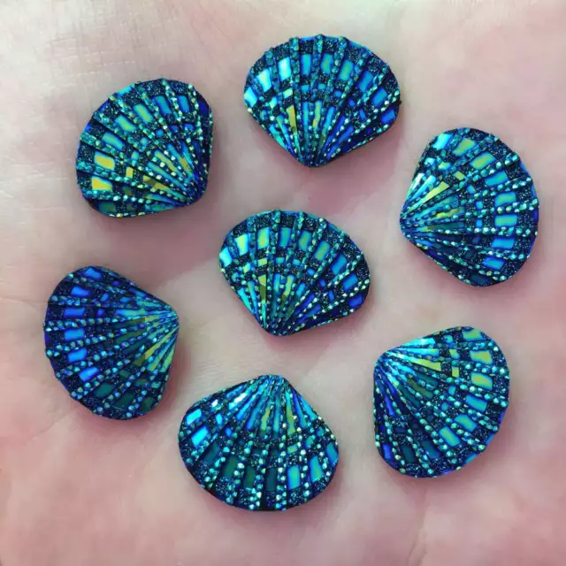 SALE Shell Cabochons Glitter Shells Shimmer 22mm Peacock Embellishments Charms