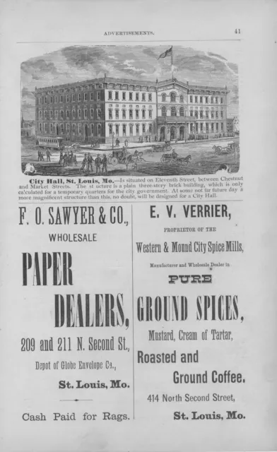 City Hall -  F O Sawyer & Co.  -   E. V. Verrier (Spices)  - St. Louis, Mo -1877