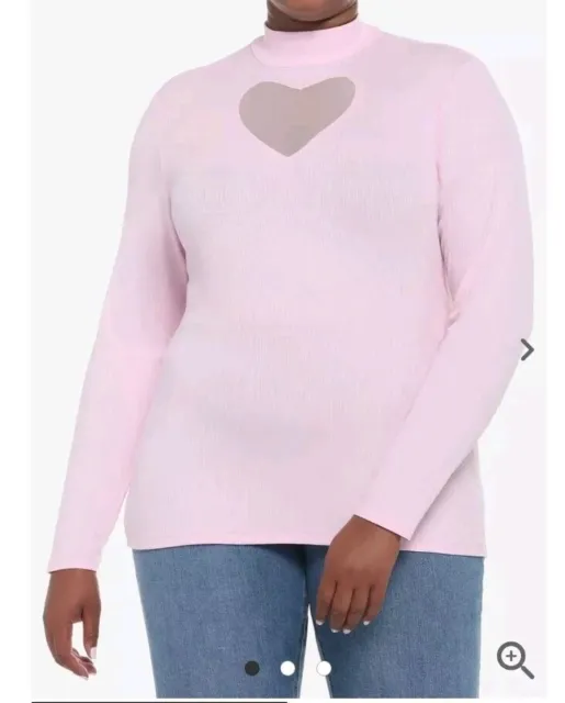 Hot Topic  Pastel Pink Heart Cutout Mock Neck Girls Long-Sleeve Top Plus Size 2
