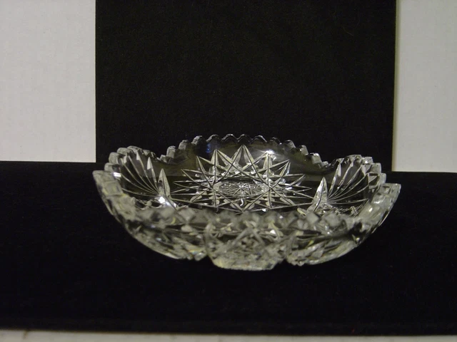 Vintage American Brilliant Small Round Cut Glass Bowl With Hobstars And Fans 5" 2