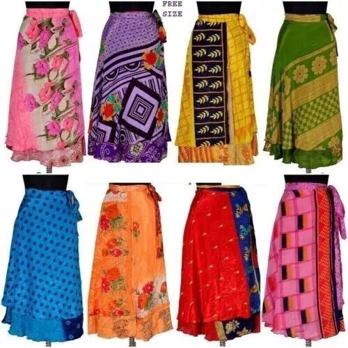 Vintage Silk Sari Magic Wrap Falda Beach Wear falda Venta al por mayor Lote...