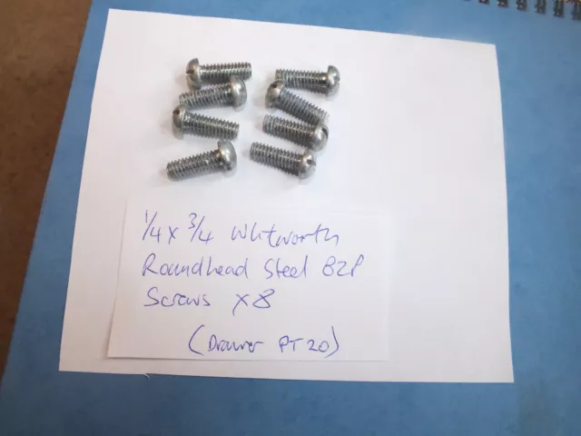 1/4 x 3/4 WHITWORTH ROUNDHEAD SCREWS - STEEL - BZP - 8 SCREWS - FREEPOST