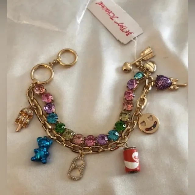 BETSEY JOHNSON Candy Sweet Shop Crystal Bling Link Charm Bracelet NWT