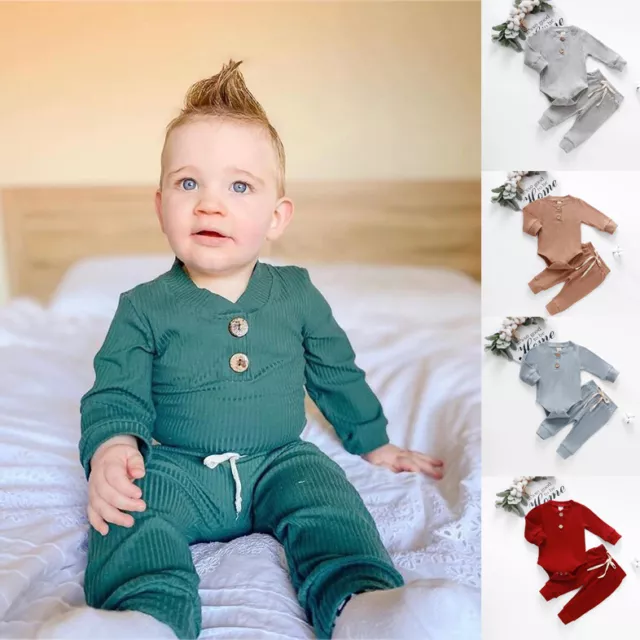 Infant Newborn Baby Boys Girl Romper Long Sleeve Tops Pants Outfits Clothes Set