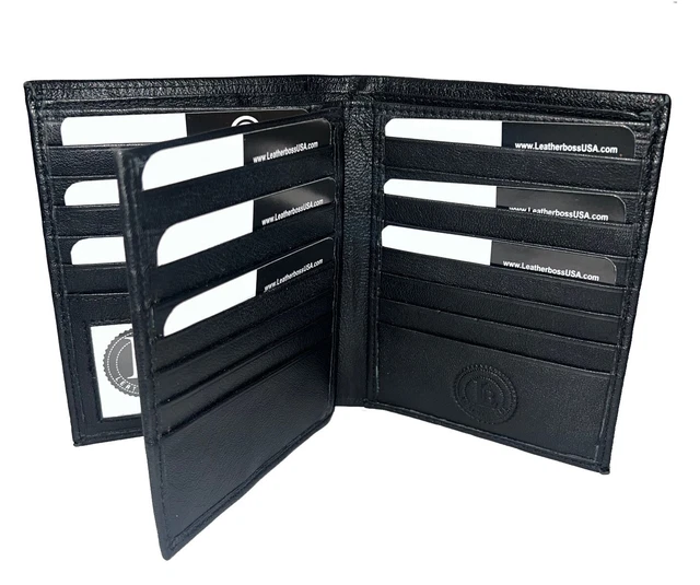 RFID Blocking Mens Genuine Leather Black Flap Credit Card ID Holder Slim Bifold