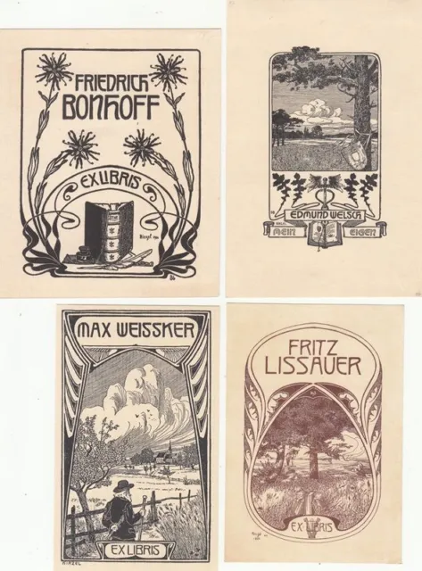 4 Exlibris Bookplate Klischees Hermann Hirzel 1864-1939 Konvolut Lot 2