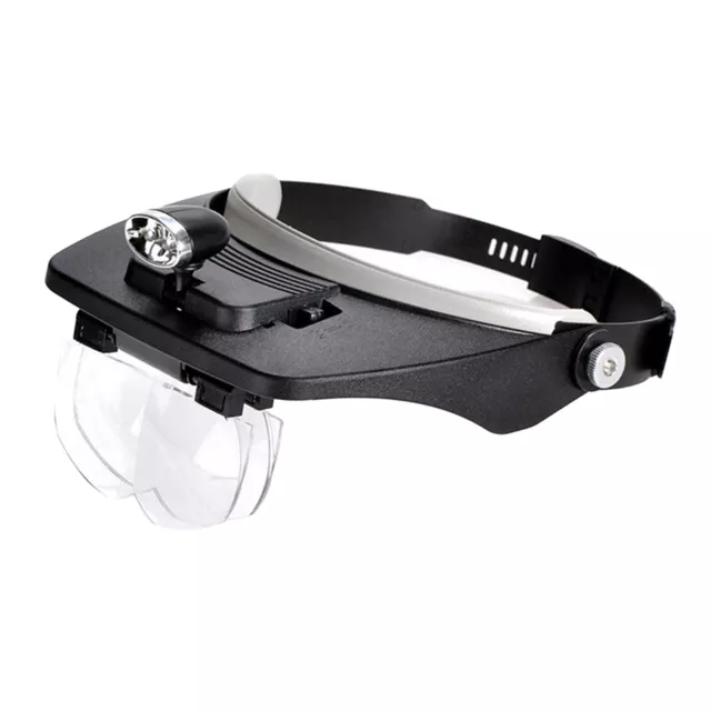 Head Band Magnifier w/ 2 LED Lumière 4 Lentilles Chef Monté Loupe Lunettes