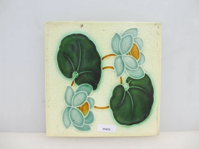 Vintage Ceramic Tile Floral Flowers Leaf Art Nouveau Old Antique England