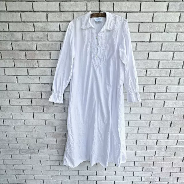 VINTAGE WHITE VICTORIAN Edwardian Cotton Nightgown Long Sleeve Collar ...