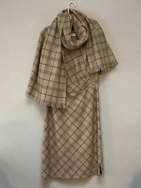 Talbots Womens Brown Plaid Wool Blend Lined Sleeveless Sheath Dress Scarf Size 8