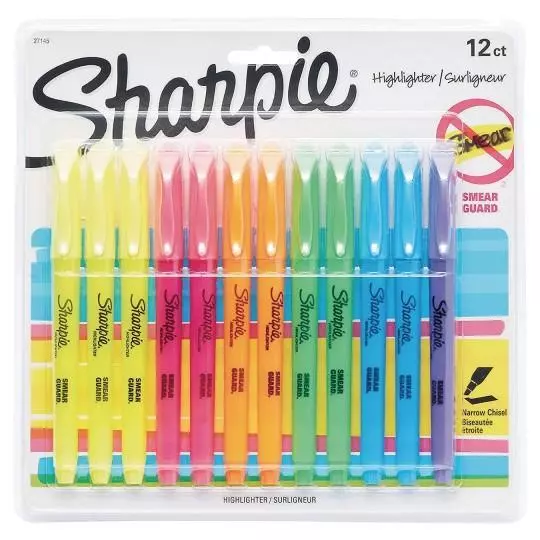 Sharpie Pocket Style Highlighters, Chisel Tip, Assorted Fluorescent, 12 Count