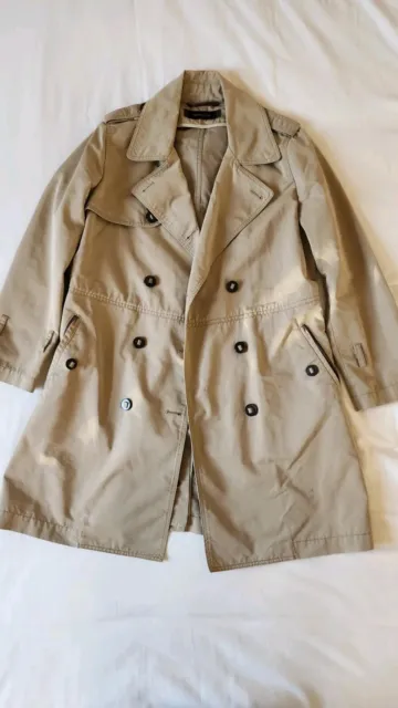 MASSIMO DUTTI Womens Double Breasted Trench Pea Coat L 34 Beige Cotton See Pics