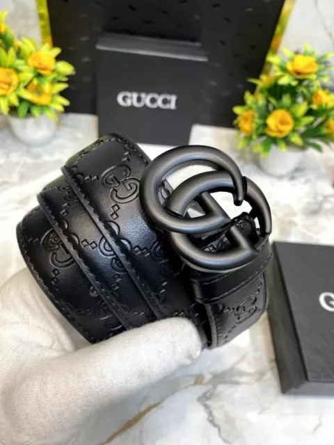 Black Leather Shiny -Gucci-Marmont Belt GG Buckle Size 34/36 100cm 2