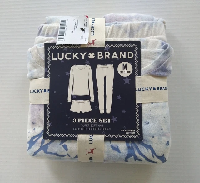 Lucky Brand Pajama Sleepwear Set Womens M  Joggers Top Shorts 3 piece