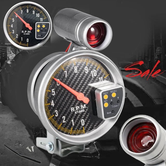 5& CARBON STYLE Face Tachometer Tach Gauge+Shift Light 11K Rpm Durable