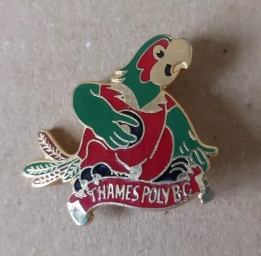 THAMES POLYTECHNIC BOWLING CLUB Vintage Enamel Pin Badge,  c1970s? Parrot Design