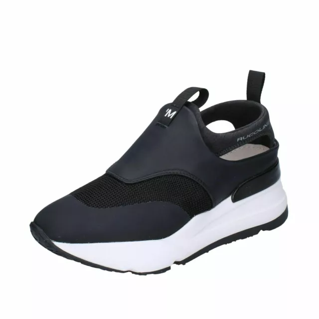 Rucoline Chaussures Femme à Enfiler Noir Blanc Noir Orange Rose Tissu Cuir