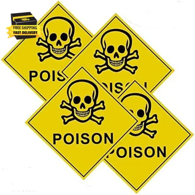 Outdoor/Indoor (4 Pack) 4" X 4" - Poison Skull & Crossbones - Danger Safety Caut