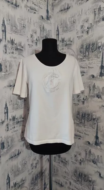 Escada Sport Womens Top White Beaded Logo Short Sleeve T-Shirt sz XL 🌈