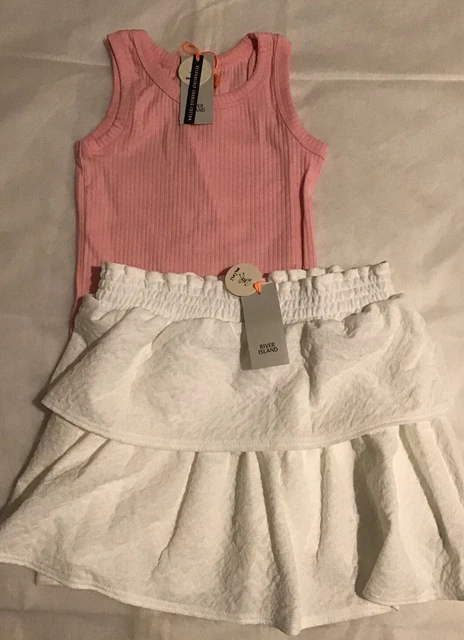 Set minigonna a strati bianca River Island età 4-5 anni rara nuova con etichette
