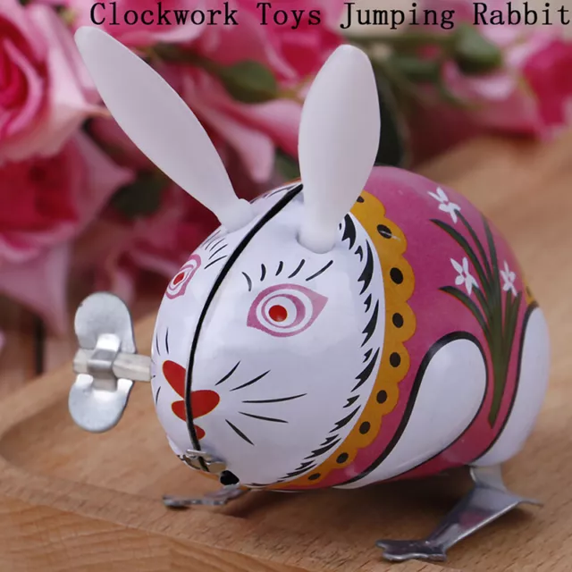 1Pc Kids classic toy tin wind up clockwork toys jumping iron frog rabbit toy-ot